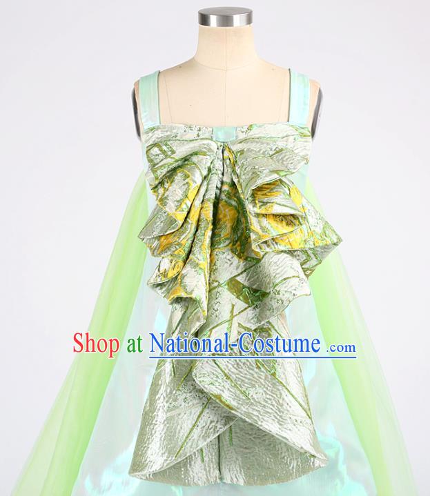 High Kid Catwalks Fashion Children Performance Green Trailing Dress Girl Compere Clothing Stage Show Full Dress