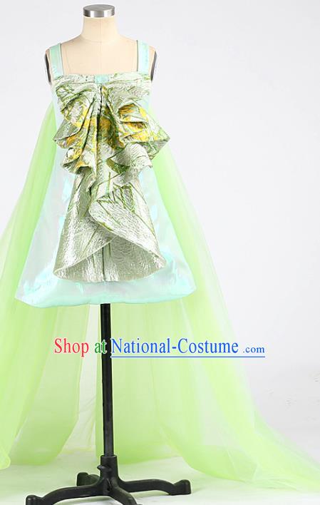 High Kid Catwalks Fashion Children Performance Green Trailing Dress Girl Compere Clothing Stage Show Full Dress