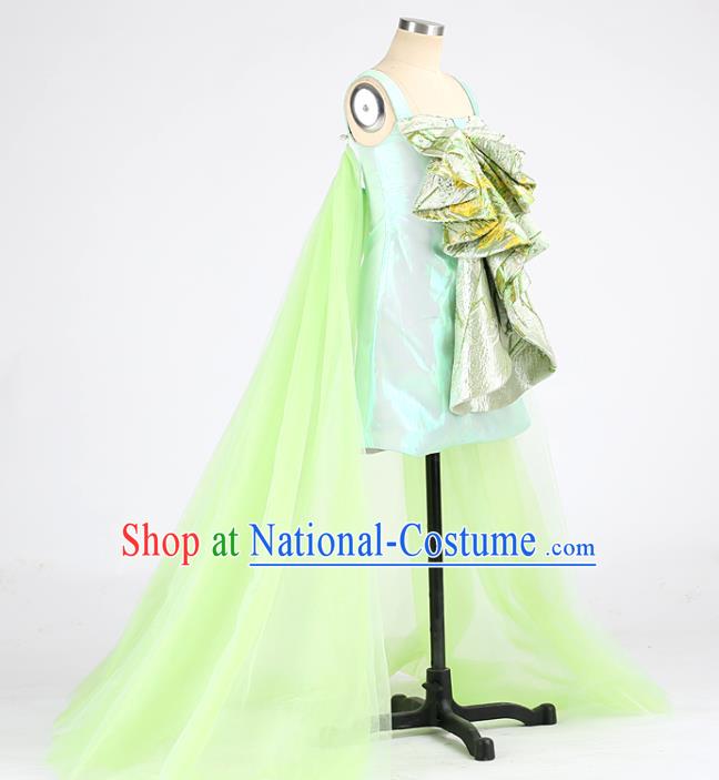 High Kid Catwalks Fashion Children Performance Green Trailing Dress Girl Compere Clothing Stage Show Full Dress