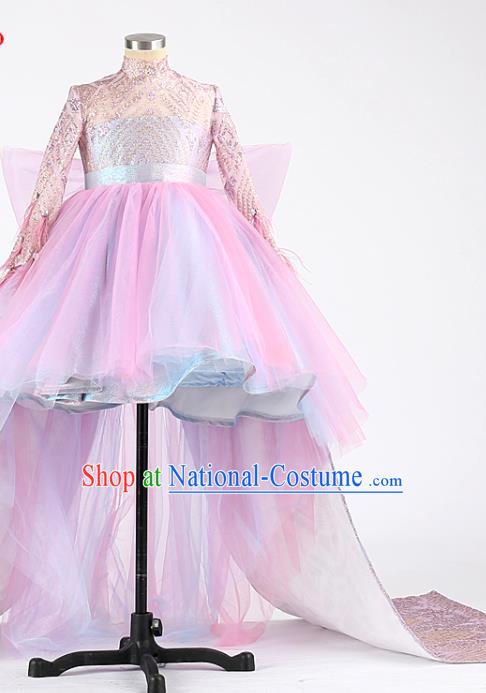 High Girl Catwalks Fashion Children Performance Lilac Dress Compere Clothing Stage Show Princess Full Dress