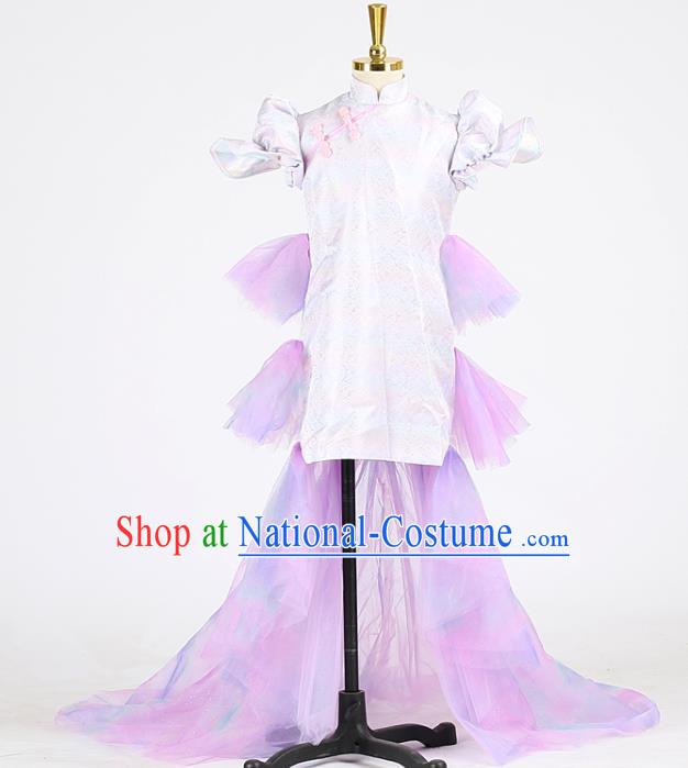 High Stage Show Lilac Full Dress Girl Catwalks Clothing Children Compere Garments Chorus Formal Costume