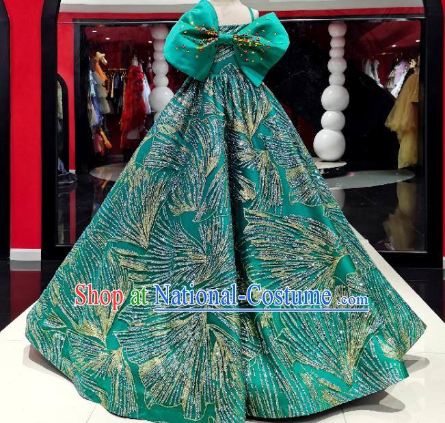 High Children Compere Green Dress Baroque Princess Clothing Stage Show Full Dress Girl Catwalks Performance Fashion