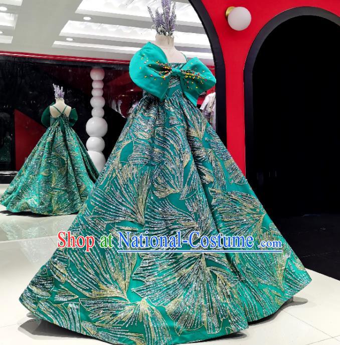 High Children Compere Green Dress Baroque Princess Clothing Stage Show Full Dress Girl Catwalks Performance Fashion