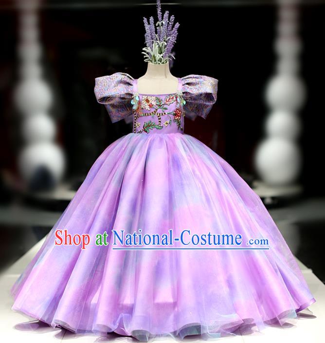 High Girl Catwalks Performance Fashion Children Compere Purple Dress Baroque Princess Clothing Stage Show Full Dress