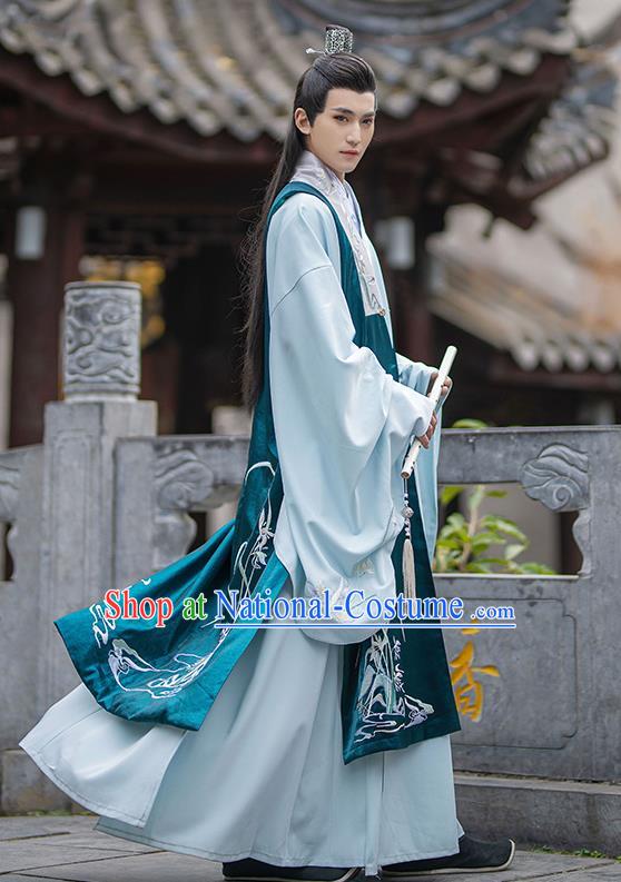 China Traditional Ming Dynasty Royal Prince Embroidered Hanfu Garments Ancient Noble Childe Historical Clothing for Men