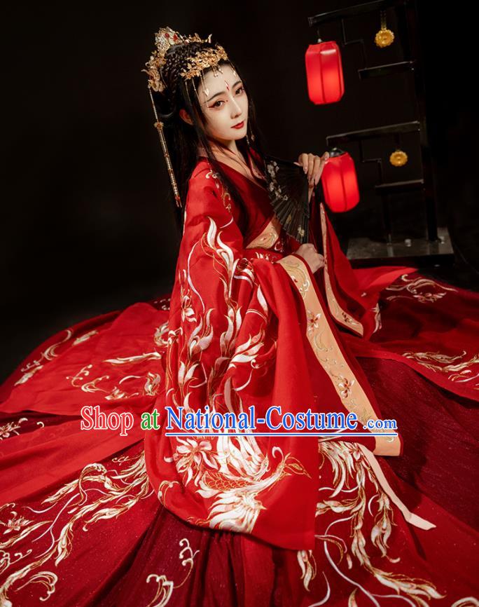 China Ancient Wedding Red Hanfu Dress Jin Dynasty Royal Princess Clothing Traditional Historical Garments Full Set