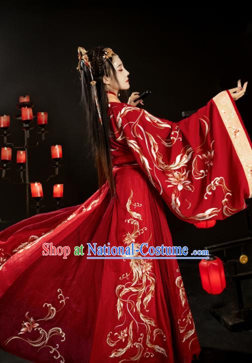 China Ancient Wedding Red Hanfu Dress Jin Dynasty Royal Princess Clothing Traditional Historical Garments Full Set