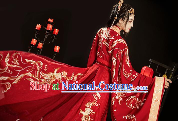 China Ancient Wedding Red Hanfu Dress Jin Dynasty Royal Princess Clothing Traditional Historical Garments Full Set