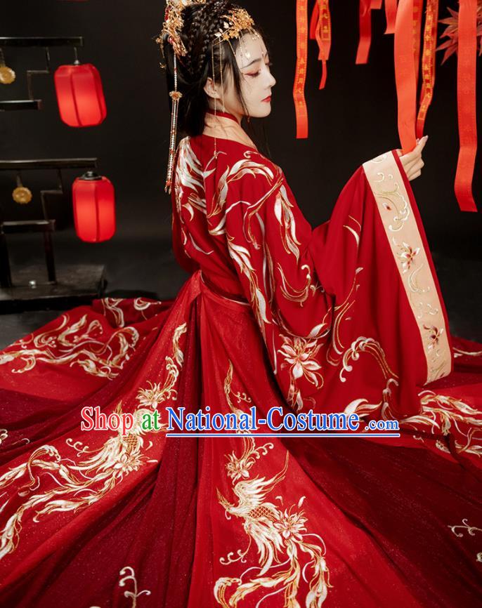 China Ancient Wedding Red Hanfu Dress Jin Dynasty Royal Princess Clothing Traditional Historical Garments Full Set