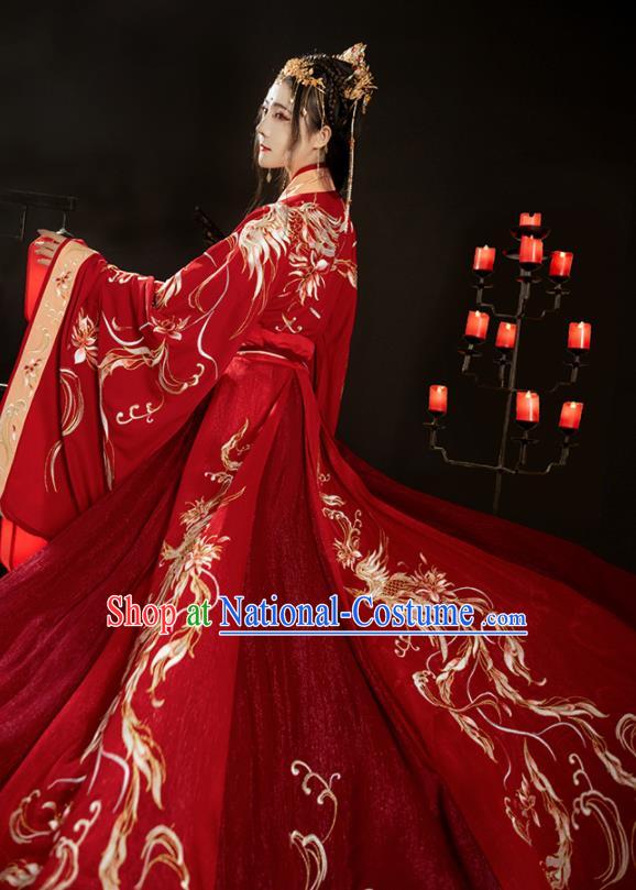 China Ancient Wedding Red Hanfu Dress Jin Dynasty Royal Princess Clothing Traditional Historical Garments Full Set