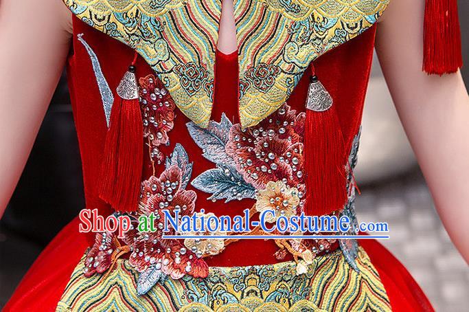 China Girl Catwalks Clothing Stage Performance Garment Costume Children Classical Dance Dress Compere Red Veil Dress