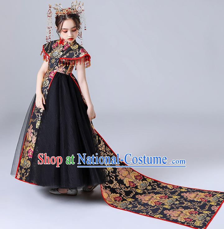 China Stage Performance Clothing Children Classical Dance Black Dress Compere Garment Costume Girl Catwalks Formal Dress