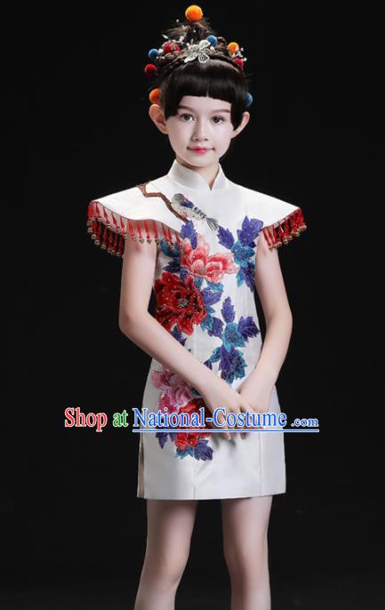 China Compere Garment Costumes Girl Catwalks Fashion Stage Performance Clothing Children White Veil Trailing Dress Uniforms