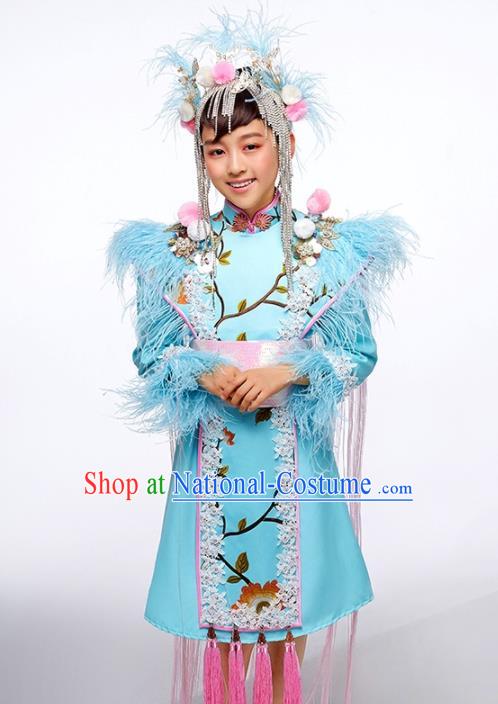 China Children Dance Blue Dress Uniforms Compere Garment Costumes Girl Catwalks Fashion Stage Performance Clothing