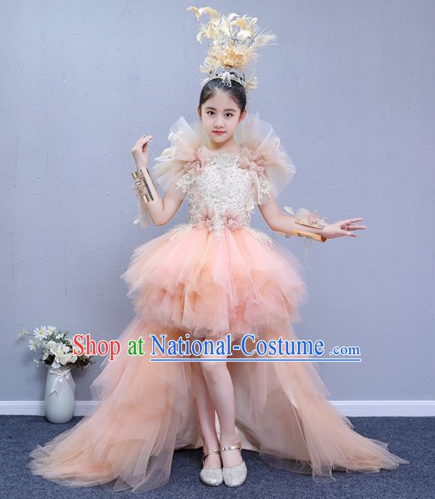 Custom Girl Stage Show Trailing Dress Catwalks Princess Full Dress Children Birthday Fashion Garment Compere Competition Clothing