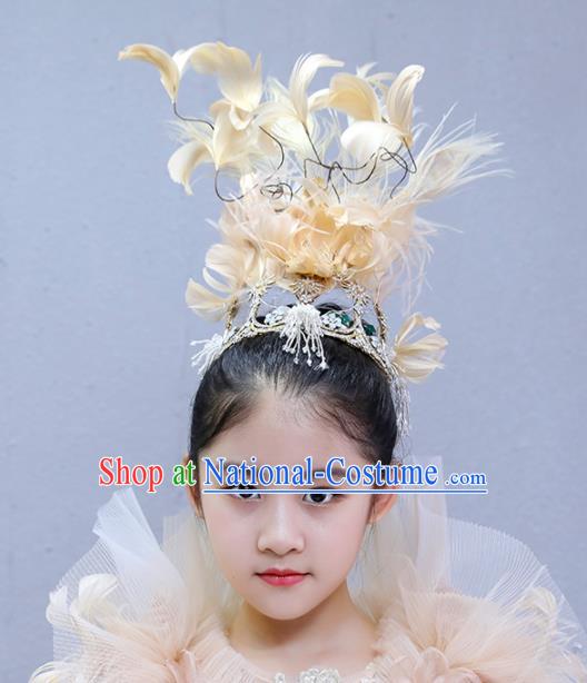 Top Children Performance Headdress Girl Stage Show Hair Accessories Kids Catwalks Feather Royal Crown