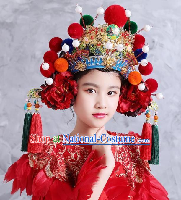 Top China Kids Catwalks Royal Crown Children Opera Performance Headdress Girl Stage Show Phoenix Coronet