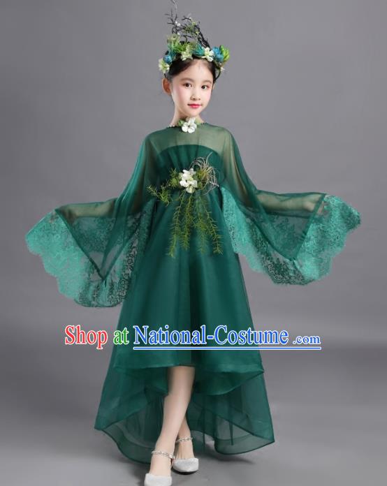 Custom Compere Competition Clothing Girl Stage Show Green Dress Catwalks Full Dress Children Performance Fashion Garment