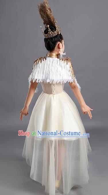 Custom Children Performance Fashion Garment Compere Competition Clothing Girl Stage Show Dress Catwalks Beige Veil Full Dress