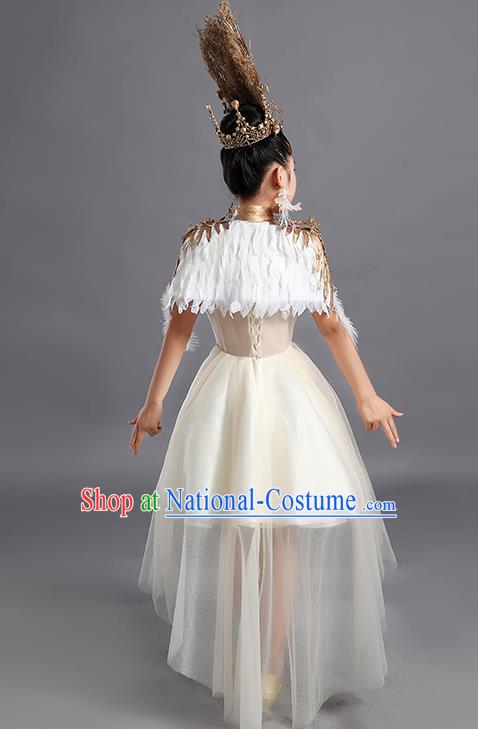 Custom Children Performance Fashion Garment Compere Competition Clothing Girl Stage Show Dress Catwalks Beige Veil Full Dress