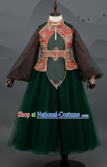 China Chorus Garment Costumes Girl Catwalks Fashion Children Performance Clothing Classical Dance Green Dress