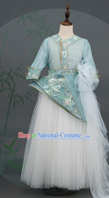 China Classical Dance Blue Dress Chorus Garment Costumes Girl Catwalks Fashion Children Performance Clothing