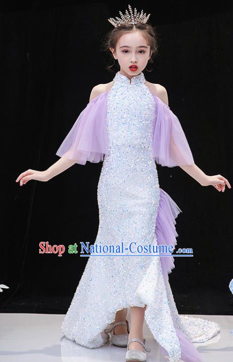 Custom Catwalks Full Dress Children Birthday Garment Girl Compere Fashion Clothing Stage Show Trailing Dress