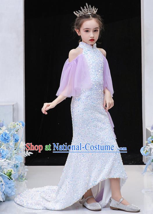 Custom Catwalks Full Dress Children Birthday Garment Girl Compere Fashion Clothing Stage Show Trailing Dress