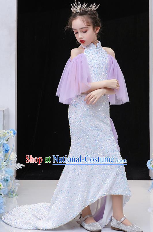 Custom Catwalks Full Dress Children Birthday Garment Girl Compere Fashion Clothing Stage Show Trailing Dress