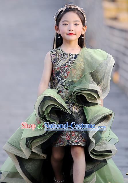 Custom Stage Show Trailing Dress Girl Catwalks Full Dress Children Day Performance Fashion Garment Baby Compere Clothing