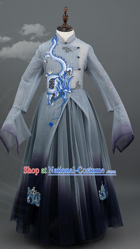 China Classical Dance Grey Dress Girl Chorus Garments Catwalks Fashion Costume Children Stage Show Clothing