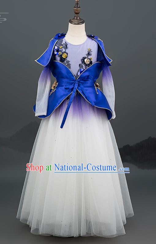 Custom Stage Show White Veil Dress Girl Catwalks Full Dress Children Day Performance Fashion Garment Baby Princess Clothing