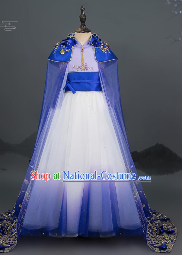 Custom Baroque Princess Clothing Stage Show Blue Dress Girl Catwalks Full Dress Children Piano Performance Fashion