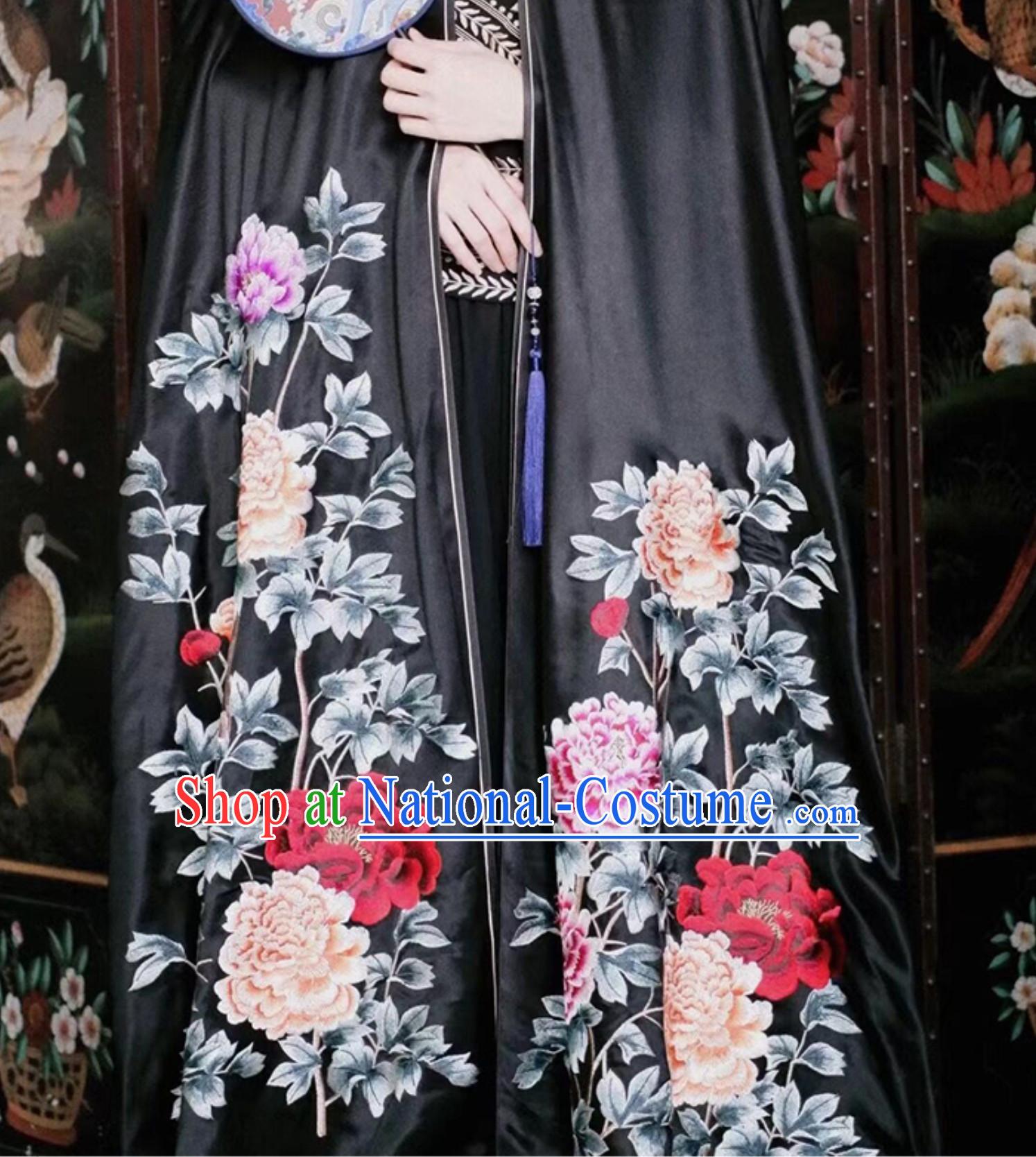 Stunning Beautiful Black Embroidered Flower Empress Mantle