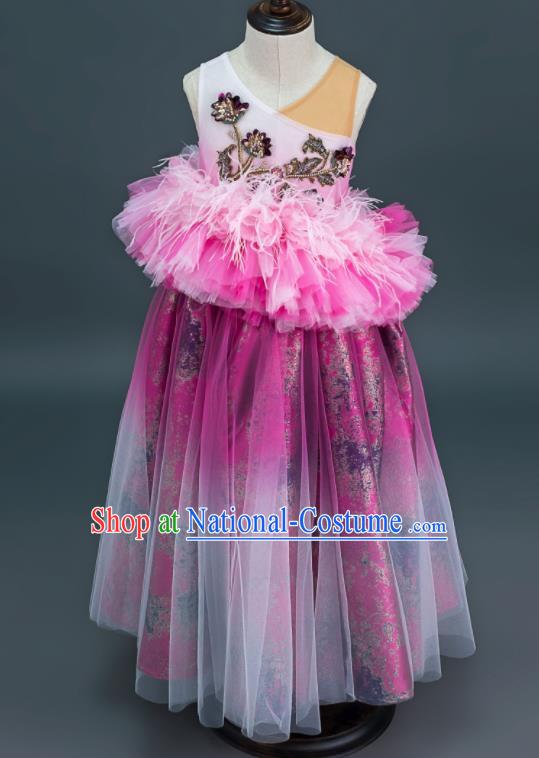 Custom Children Dance Full Dress Kid Birthday Clothing Flowers Fairy Purple Dress Girl Stage Catwalks Fashion