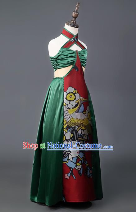 China Catwalks Fashion Costume Children Performance Clothing Opera Dance Red Dress Girl Stage Show Garments