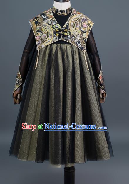 Custom Kid Chorus Clothing Baroque Princess Dress Girl Stage Catwalks Fashion Children Black Full Dress