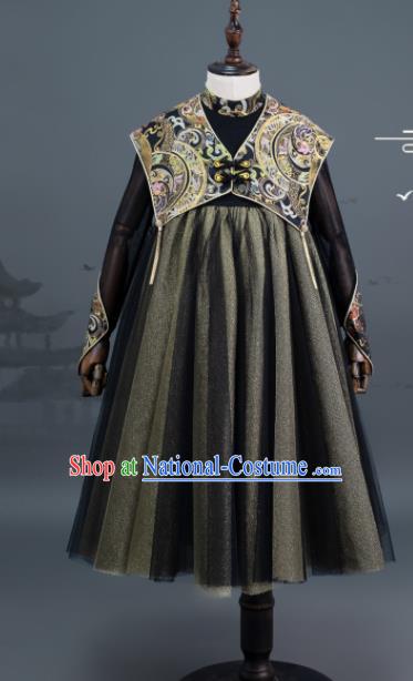 Custom Kid Chorus Clothing Baroque Princess Dress Girl Stage Catwalks Fashion Children Black Full Dress