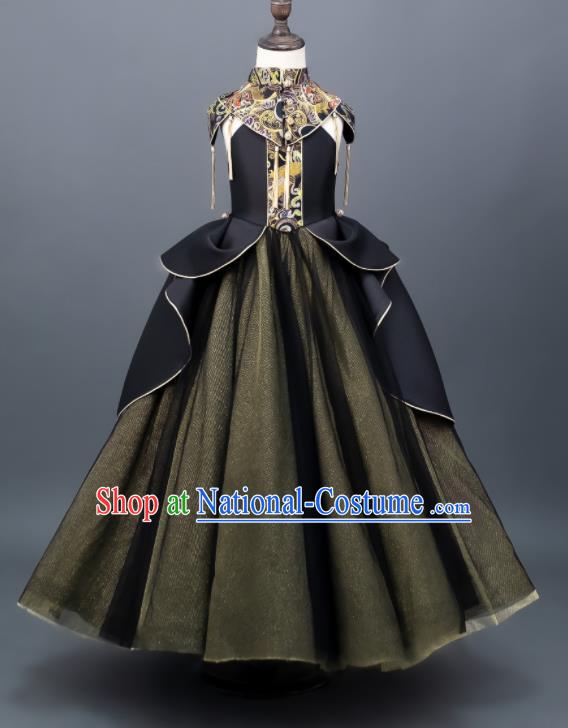 Custom Girl Stage Catwalks Fashion Children Dance Olive Green Full Dress Kid Chorus Clothing Princess Dress