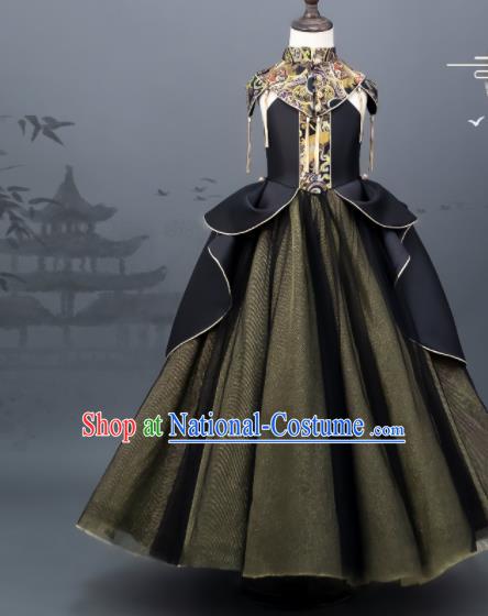 Custom Girl Stage Catwalks Fashion Children Dance Olive Green Full Dress Kid Chorus Clothing Princess Dress