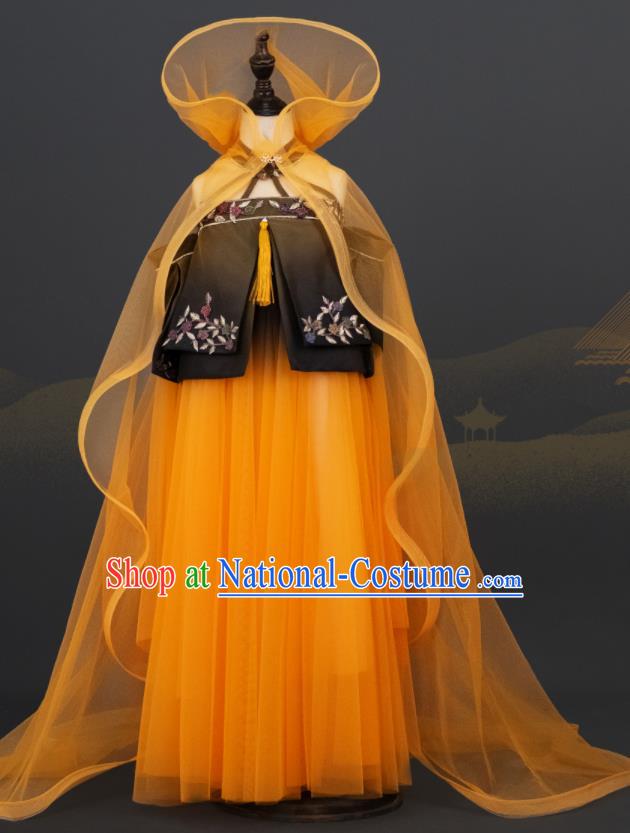 Custom Kid Stage Performance Dress Children Classical Dance Garment Girl Orange Veil Full Dress Halloween Cosplay Princess Clothing