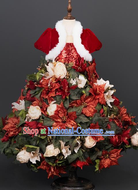 Custom Christmas Day Clothing Kid Stage Performance Dress Children Flowers Fairy Garment Girl Bubble Full Dress