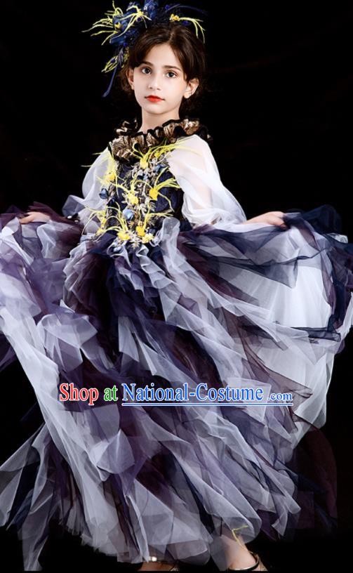 Custom Girl Princess Full Dress Modern Dance Clothing Kid Stage Performance Purple Veil Dress Children Catwalks Garment