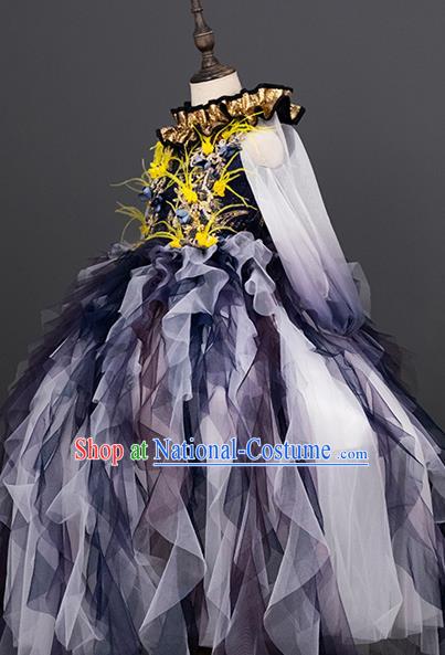 Custom Girl Princess Full Dress Modern Dance Clothing Kid Stage Performance Purple Veil Dress Children Catwalks Garment