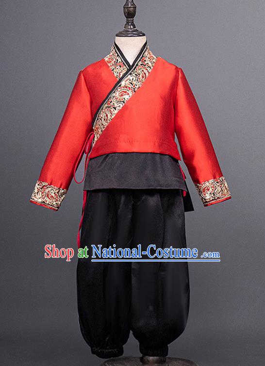 Top China Kid Classical Dance Costumes Chorus Red Uniforms Boys Catwalks Wear Children Tang Suit Clothing