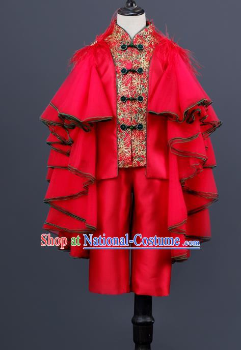 Top China Children Tang Suit Clothing Kid Classical Dance Costumes Chorus Red Uniforms Boys Prince Catwalks Wear