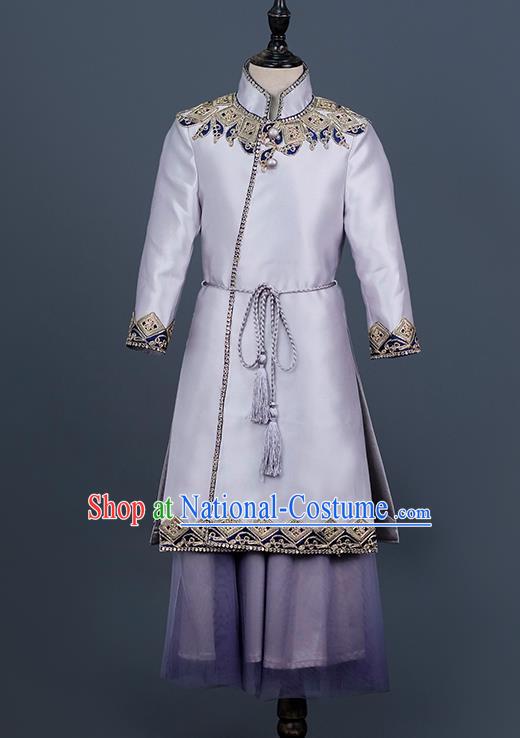 Top China Boys Catwalks Wear Children Tang Suit Clothing Classical Dance Costumes Kid Chorus Lilac Uniforms