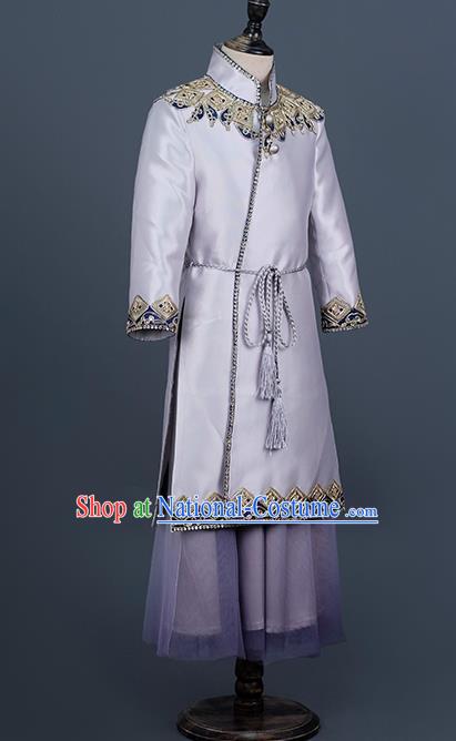 Top China Boys Catwalks Wear Children Tang Suit Clothing Classical Dance Costumes Kid Chorus Lilac Uniforms