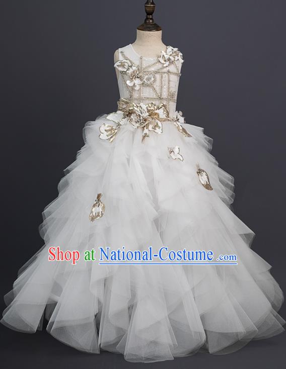 Custom Kid Christmas Performance Veil Dress Children Catwalks Garment Girl Princess Full Dress Modern Dance Clothing