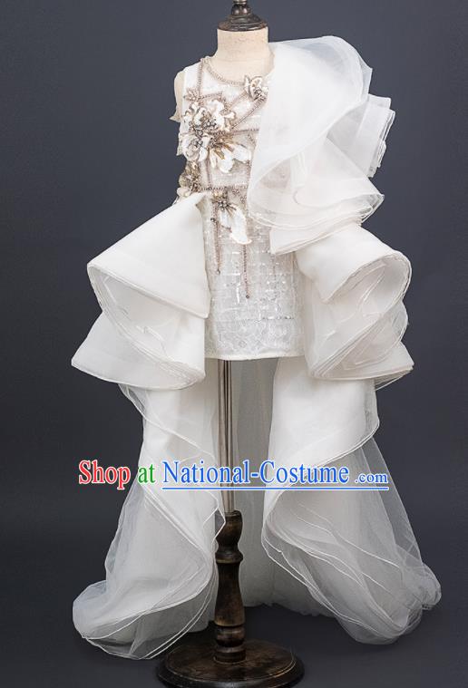 Custom Modern Dance Clothing Kid Christmas Performance Veil Dress Children Catwalks Garment Girl Princess Trailing Full Dress